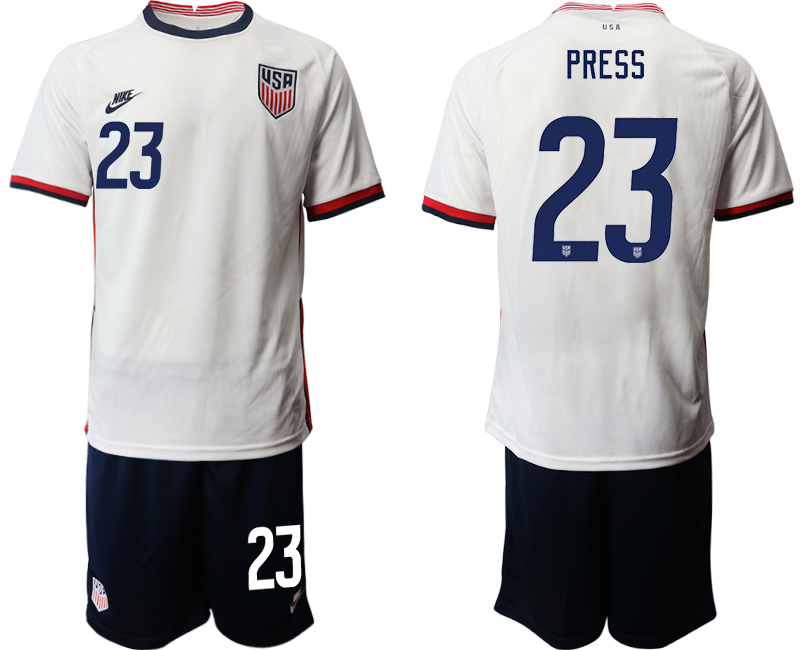 Men 2020-2021 Season National team United States home white #23 Soccer Jersey